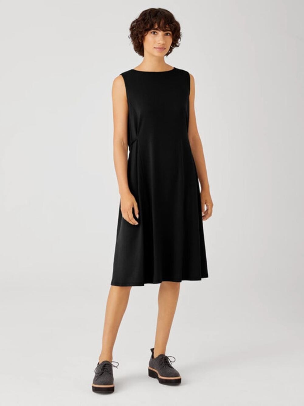 NWT Eileen Fisher Fine Jersey Tie Waist Dress Black 2X Plus Size Sleeveless